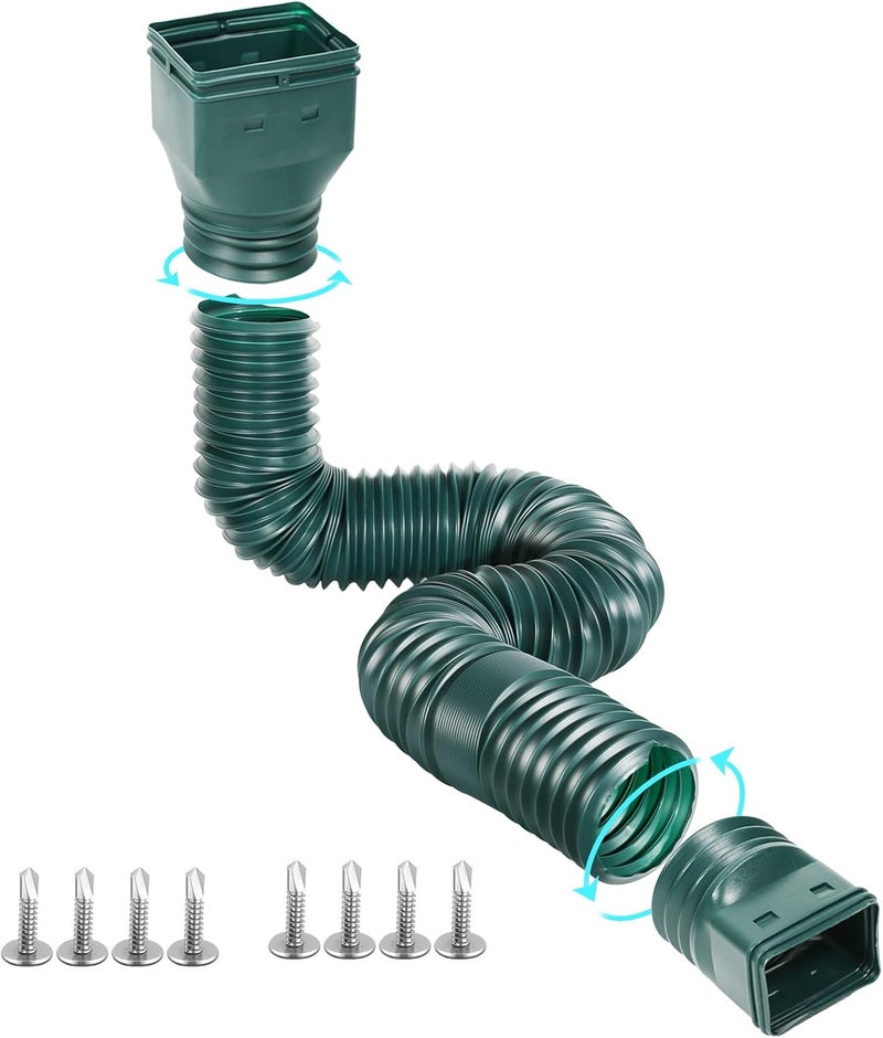 Gutterlix 1 Pack Flexible Gutter Downspout Extensions Extendable from 21" to 67", Downspout Extender Comes with Adapters, Thickened Down spout Drain Extension for Rainwater Drainage(Green) - Image 1
